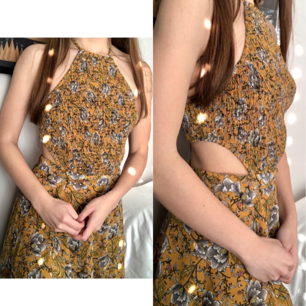 Floral dress mustard colored